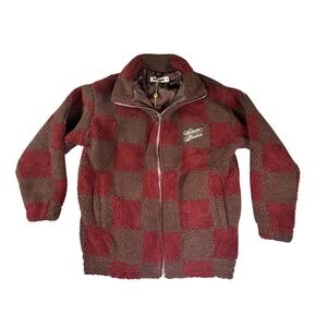 Watson Studios Sherpa Jacket Teddy Bear Checkered Brown Red Full Zip XS NEW